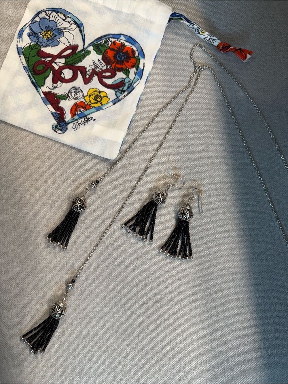 Brighton Black Tassel Drop Earrings and Necklace Set